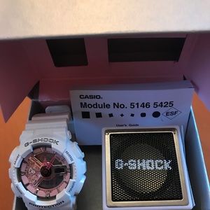Woman’s G-Shock watch pink & white w bonus speaker